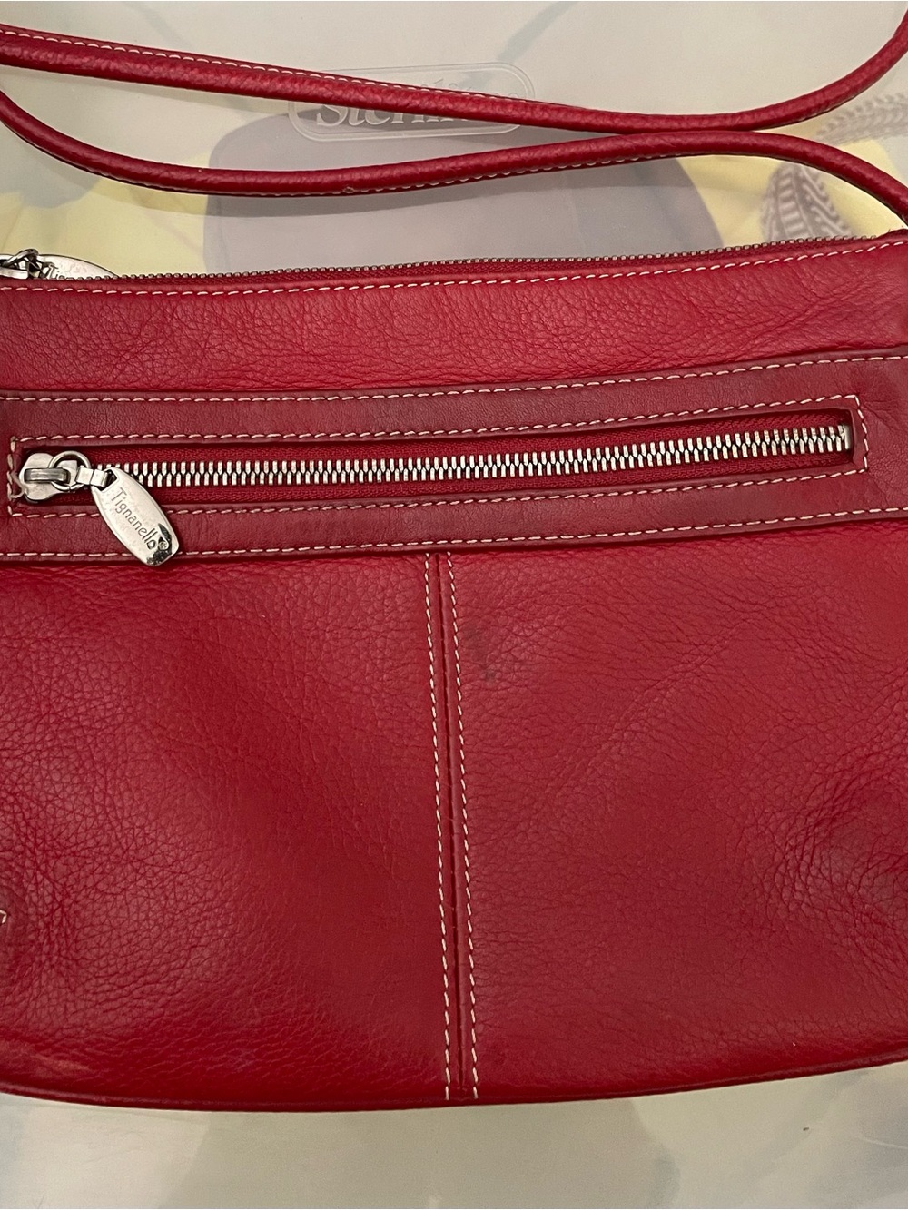 Tignanello Red Pebbled Leather Crossbody with Silver Hardware